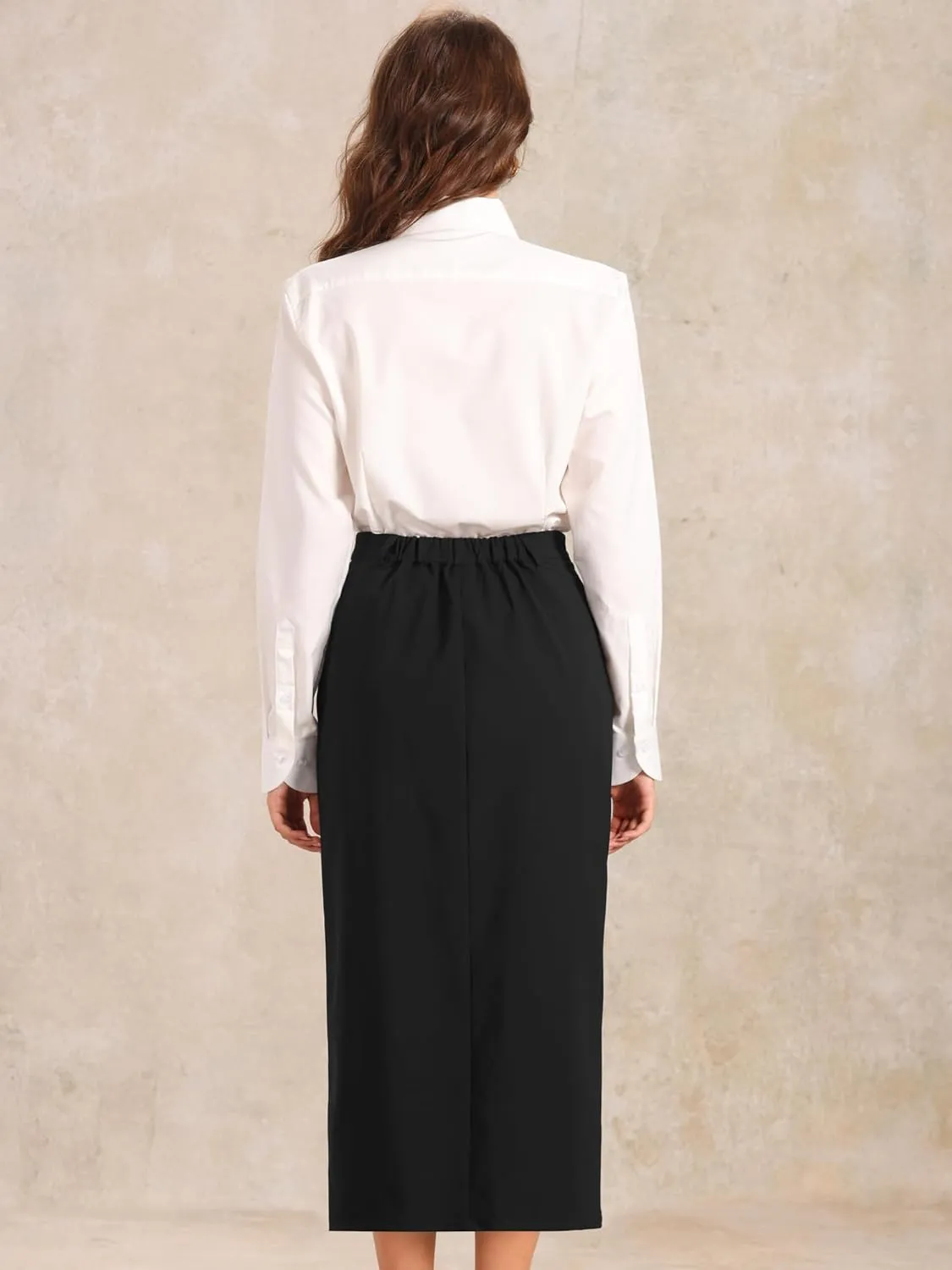 Allegra K Pencil Skirt for Women's High Waist Work Office Slit Midi Skirts
