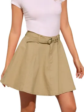 Allegra K Women's Casual Denim Skirt High Waist A-Line Flared Mini Jean Skirts with Belt