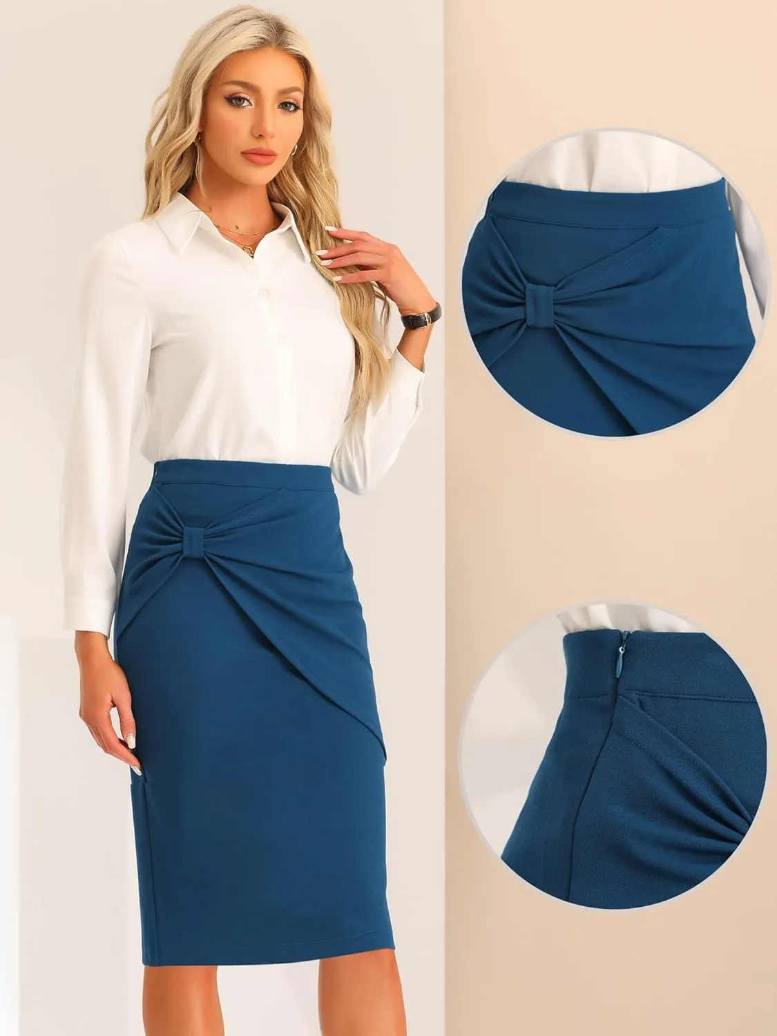 Allegra K Work Knee Length Bodycon Skirts for Women's Ruched High Waist Pencil Skirt