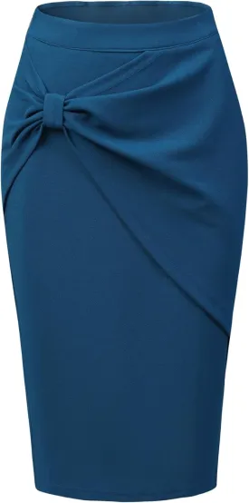 Allegra K Work Knee Length Bodycon Skirts for Women's Ruched High Waist Pencil Skirt