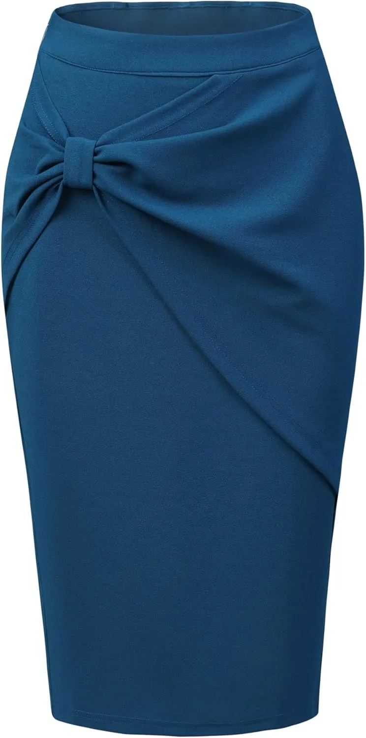 Allegra K Work Knee Length Bodycon Skirts for Women's Ruched High Waist Pencil Skirt