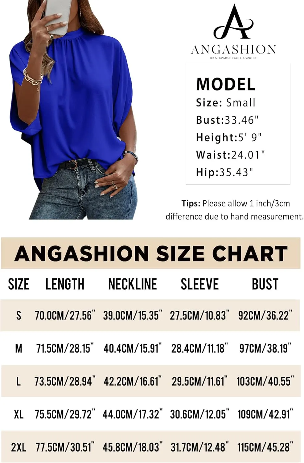Angashion Womens Tops, Short Sleeve Casual Summer Top Solid Color Self Tie Loose Fit Drape Tunic Blouses Shirts