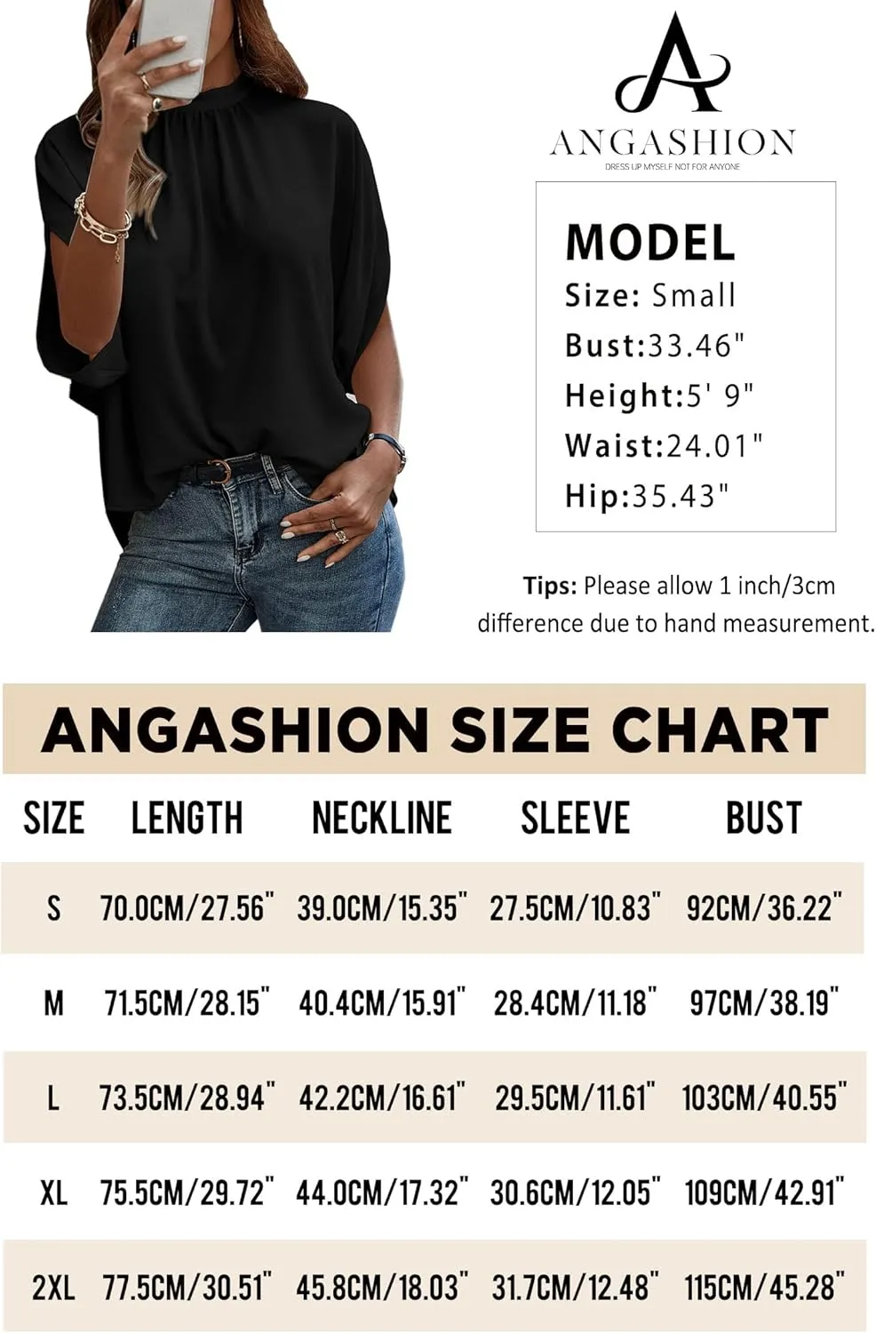Angashion Womens Tops, Short Sleeve Casual Summer Top Solid Color Self Tie Loose Fit Drape Tunic Blouses Shirts