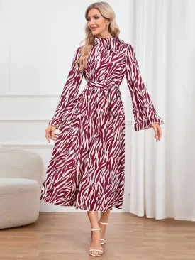Animal Print Tie Front Ruffle Trim Dress