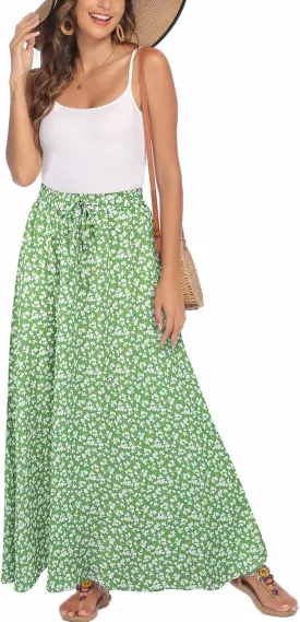 Bluetime Women Flowy Long Skirts Summer Beach Pleated Elastic High Waisted Casual Maxi Skirts Bluetime Women Flowy Long Skirts Summer Beach Pleated Elastic High Waisted Casual Maxi Skirts