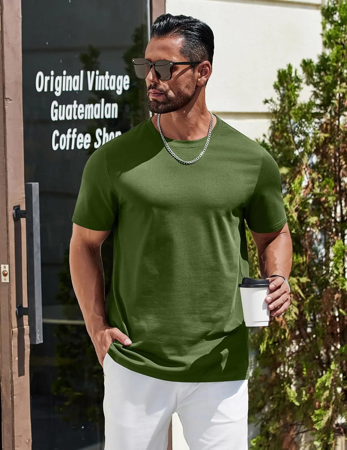 COOFANDY Mens T-Shirts 100% Cotton Heavyweight Premium Short Sleeve Shirt Crew Neck Basic Tshirt