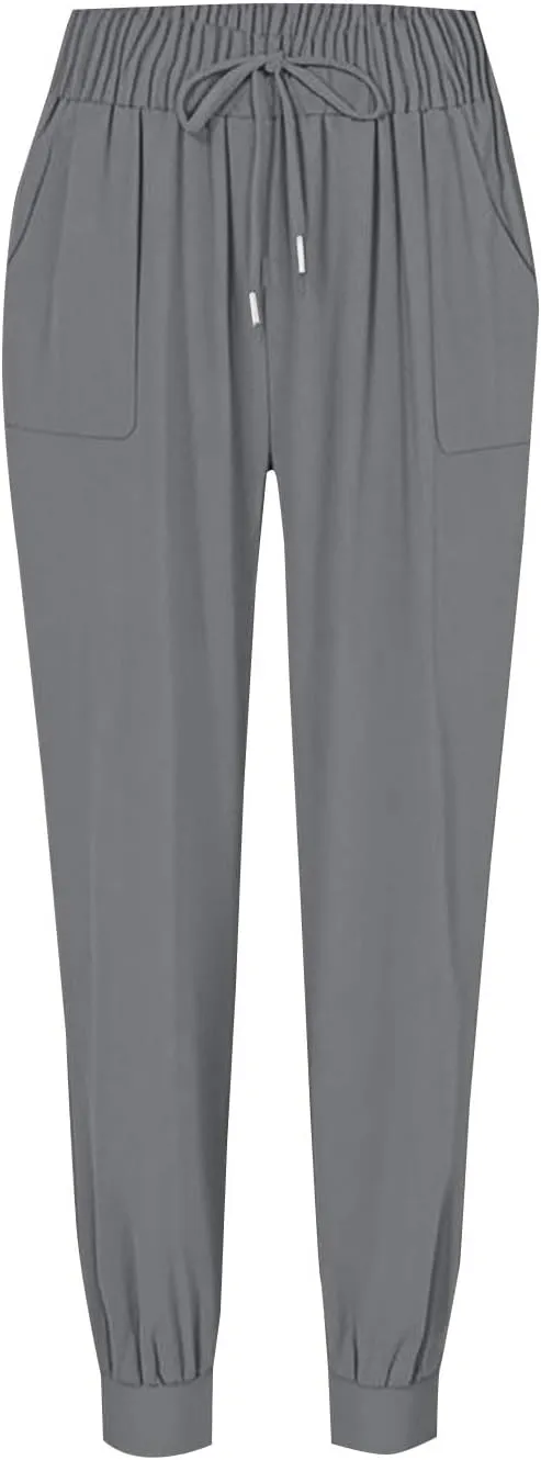 Cotton Joggers for Women Elastic Waist Lightweight Tapered Leg Sweatpants with Pockets Summer Casual Vacation Clothes