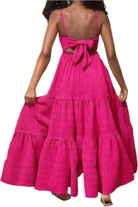 COZYEASE Girl's Boho Bowknot Backless Layered Ruffle Dress Sleeveless Smocked Flowy Maxi Vacation Dresses