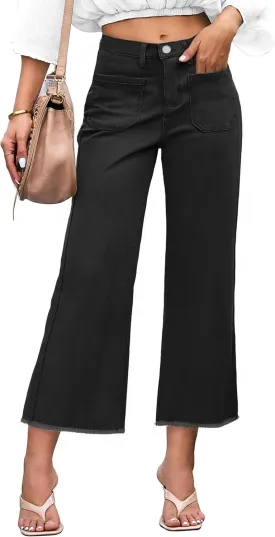 Denim Women Cropped Trousers Jeans Pants Leg Jeans High Rise Pants Stretchy with Pockets