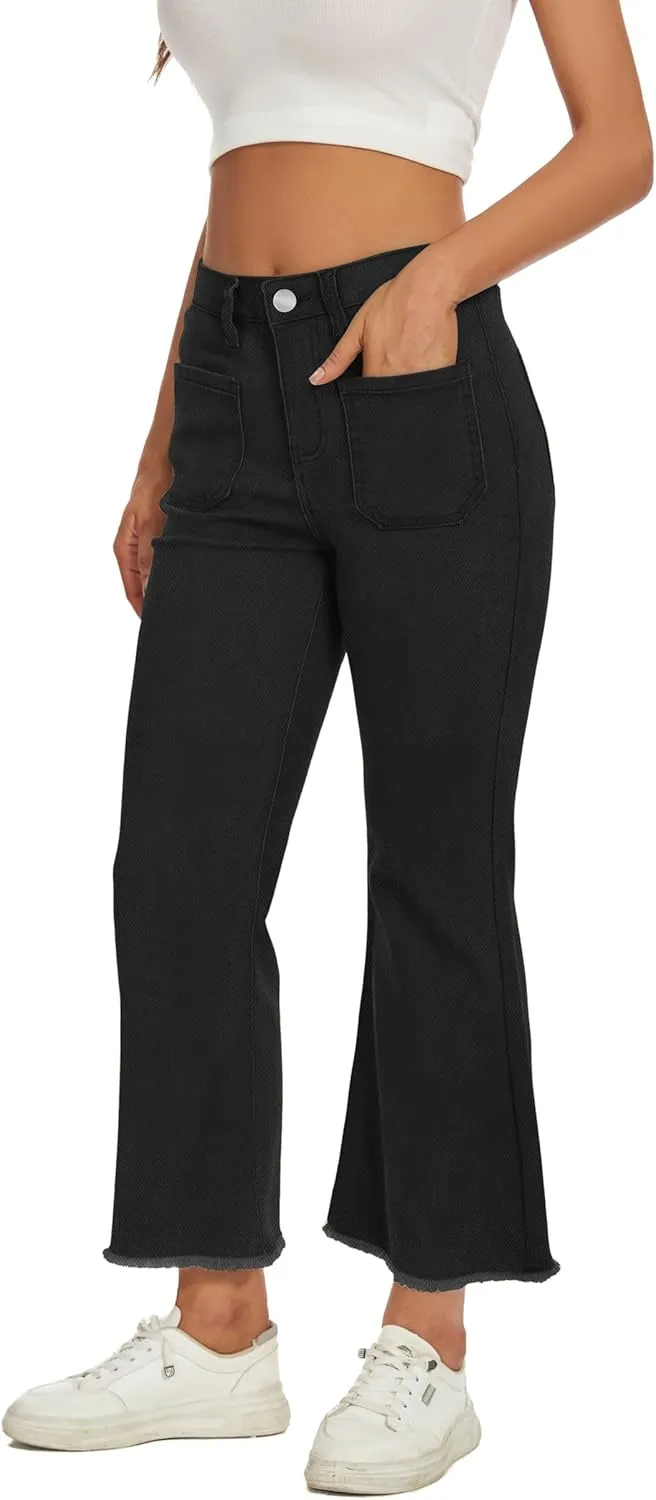 Denim Women Cropped Trousers Jeans Pants Leg Jeans High Rise Pants Stretchy with Pockets