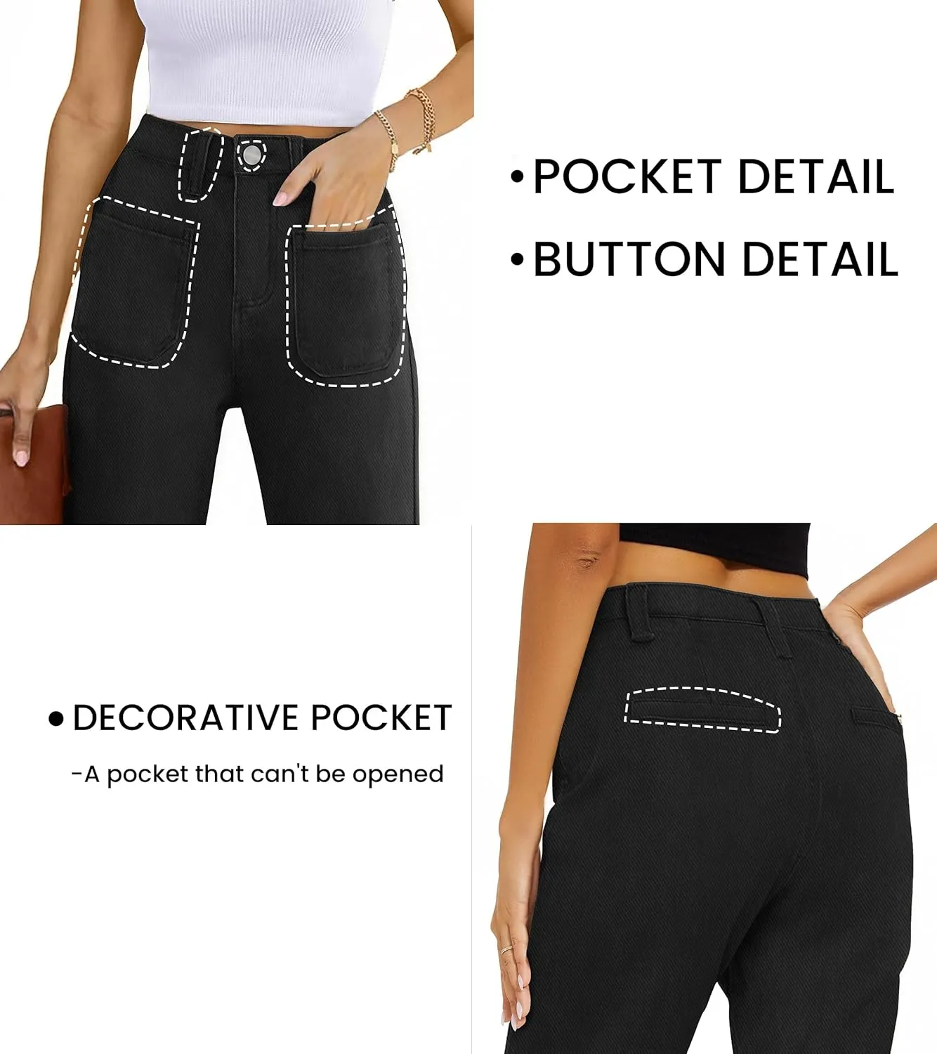 Denim Women Cropped Trousers Jeans Pants Leg Jeans High Rise Pants Stretchy with Pockets