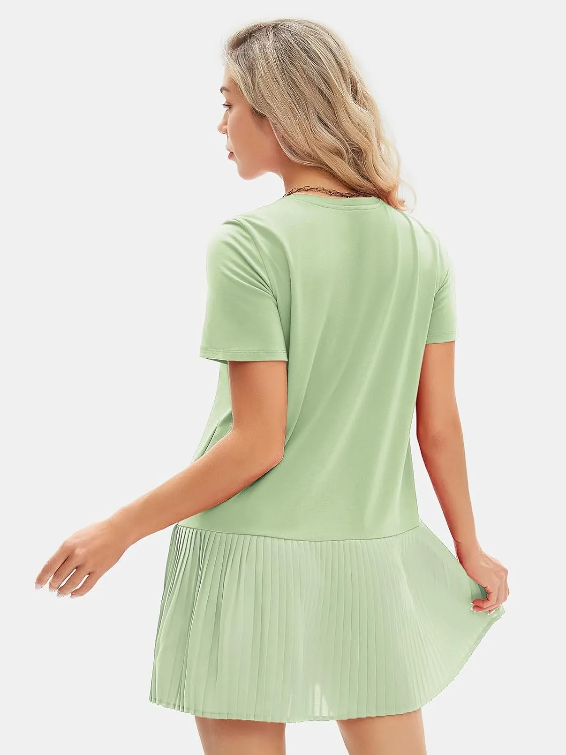 EXLURA Womens Summer Casual Short Sleeve Dress Crewneck Tshirt Dresses Pleated Aline Mini Dress 2025 Vacation Beach Sundress