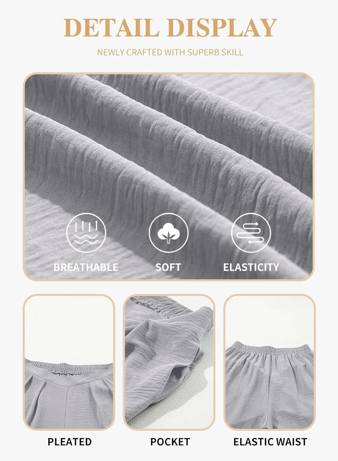 Eytino Womens Plus Size Wide Leg Pants Crossover Waist Pleated Front Casual Work Pants Lounge Trouser with Pockets(1X-5X)