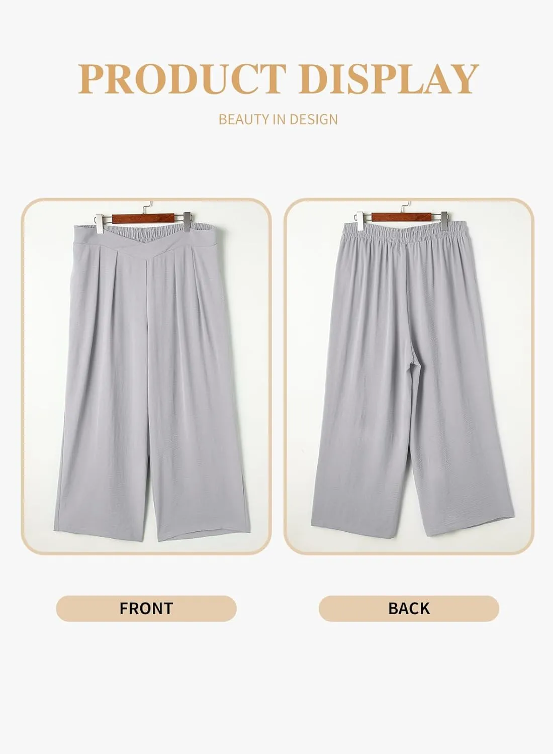 Eytino Womens Plus Size Wide Leg Pants Crossover Waist Pleated Front Casual Work Pants Lounge Trouser with Pockets(1X-5X)