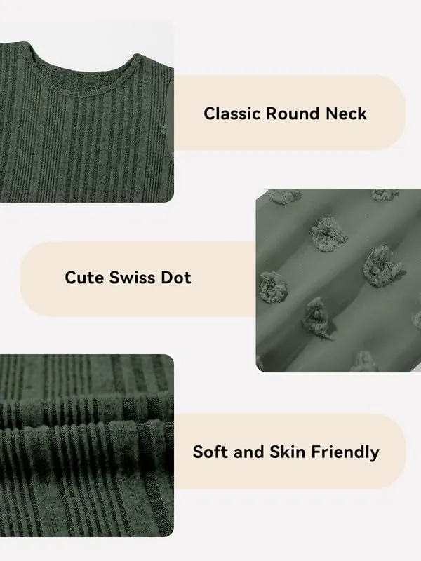 Girls Fall Long Sleeve Knit Dresses Casual Crewneck Swiss Dot A-line Dress 6-15 Years
