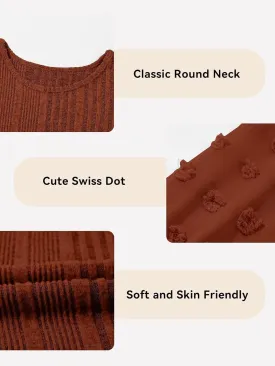 Girls Fall Long Sleeve Knit Dresses Casual Crewneck Swiss Dot A-line Dress 6-15 Years