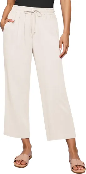 GRAPENT Linen Pants for Women High Waisted Wide Leg Capri Elastic Waist Casual Beach Flowy Cropped Summer Capris Pants