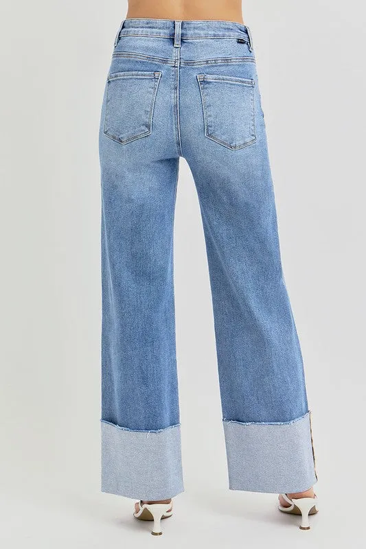 High Rise-Ankle Wide-Cuffed Jeans