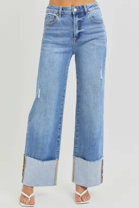 High Rise-Ankle Wide-Cuffed Jeans