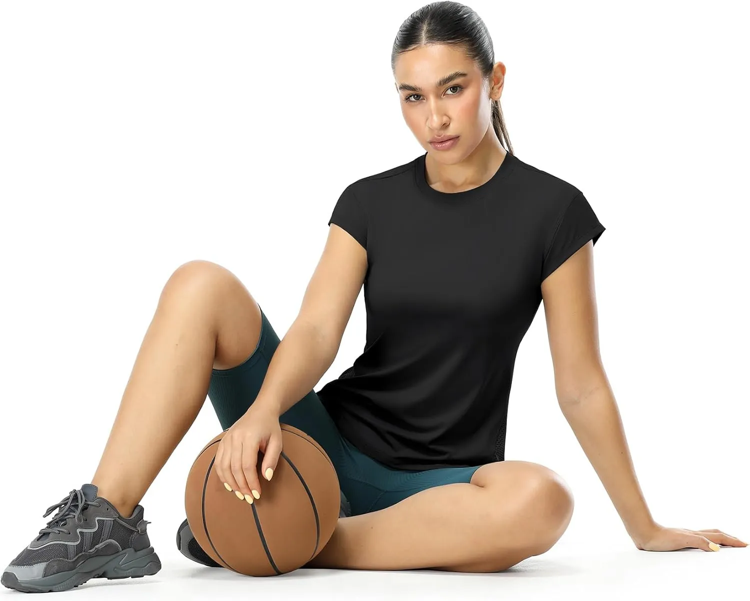 icyzone Women's Crewneck Workout T Shirts Quick Dry Athletic Cap Sleeve Fitness Gym Running Yoga Tee Tops