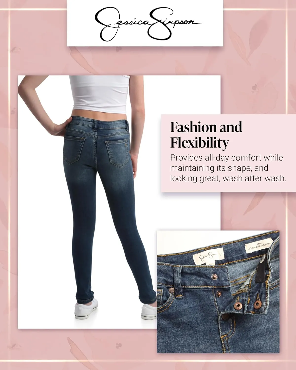 Jessica Simpson Girls Jeans - Comfort Stretch Skinny, Flare, Straight Cut Denim Jeans - Casual Pocket Jeans for Girls (4-16)