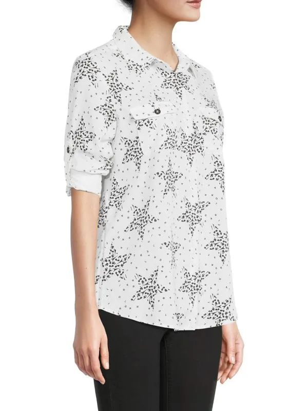 Karl Lagerfeld Paris Printed Button-Up Shirt, Black/White