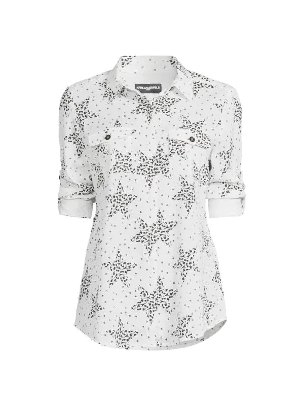 Karl Lagerfeld Paris Printed Button-Up Shirt, Black/White