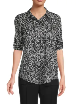 Karl Lagerfeld Paris Printed Button-Up Shirt, Black/White