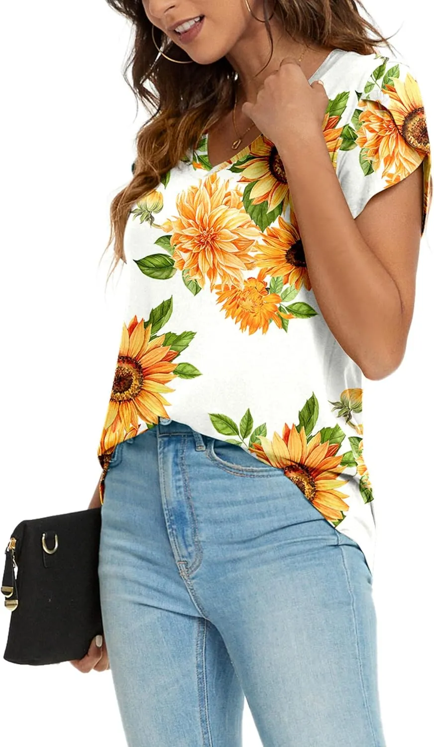 KUOTAI Womens Tops Summer Casual T Shirts V Neck Petal Sleeve Blouses Shirts