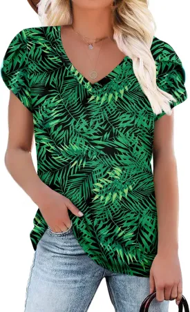 KUOTAI Womens Tops Summer Casual T Shirts V Neck Petal Sleeve Blouses Shirts