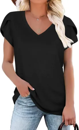 KUOTAI Womens Tops Summer Casual T Shirts V Neck Petal Sleeve Blouses Shirts