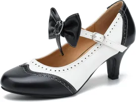 LIURUIJIA Women's Low Kitten Heel Mary Jane Oxfords Pumps Comfortable Ankle Strap Dress Shoes with Bow LIURUIJIA Women's Low Kitten Heel Mary Jane Oxfords Pumps Comfortable Ankle Strap Dress Shoes with Bow