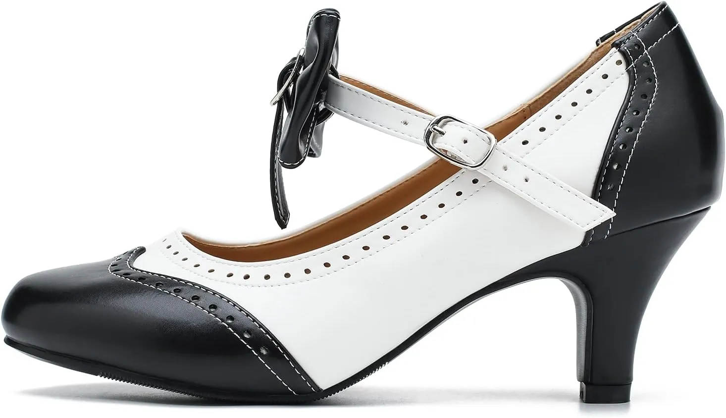LIURUIJIA Women's Low Kitten Heel Mary Jane Oxfords Pumps Comfortable Ankle Strap Dress Shoes with Bow