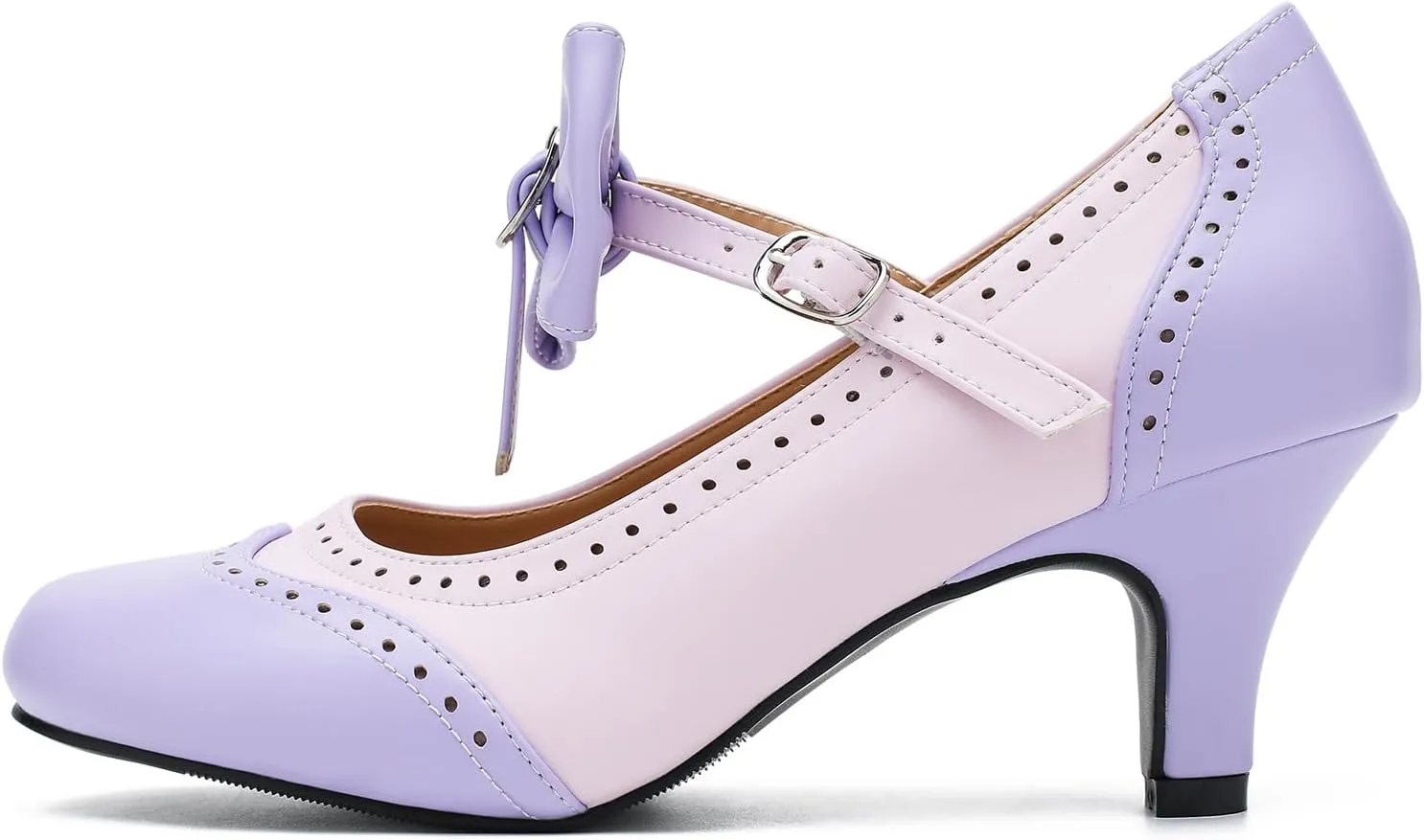 LIURUIJIA Women's Low Kitten Heel Mary Jane Oxfords Pumps Comfortable Ankle Strap Dress Shoes with Bow