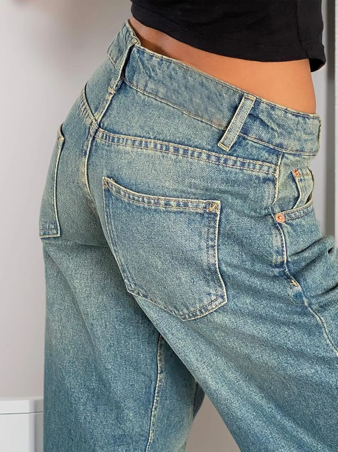 Low Rise Baggy Jeans for Women Y2K Low Waisted Straight Leg Trendy Bootcut Jeans Teen Girls Casual Loose Fit Boyfriend Jeans