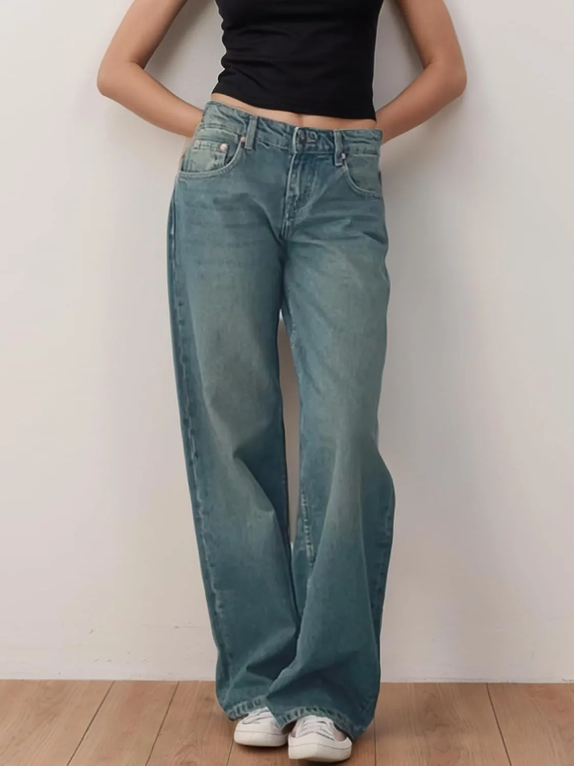 Low Rise Baggy Jeans for Women Y2K Low Waisted Straight Leg Trendy Bootcut Jeans Teen Girls Casual Loose Fit Boyfriend Jeans