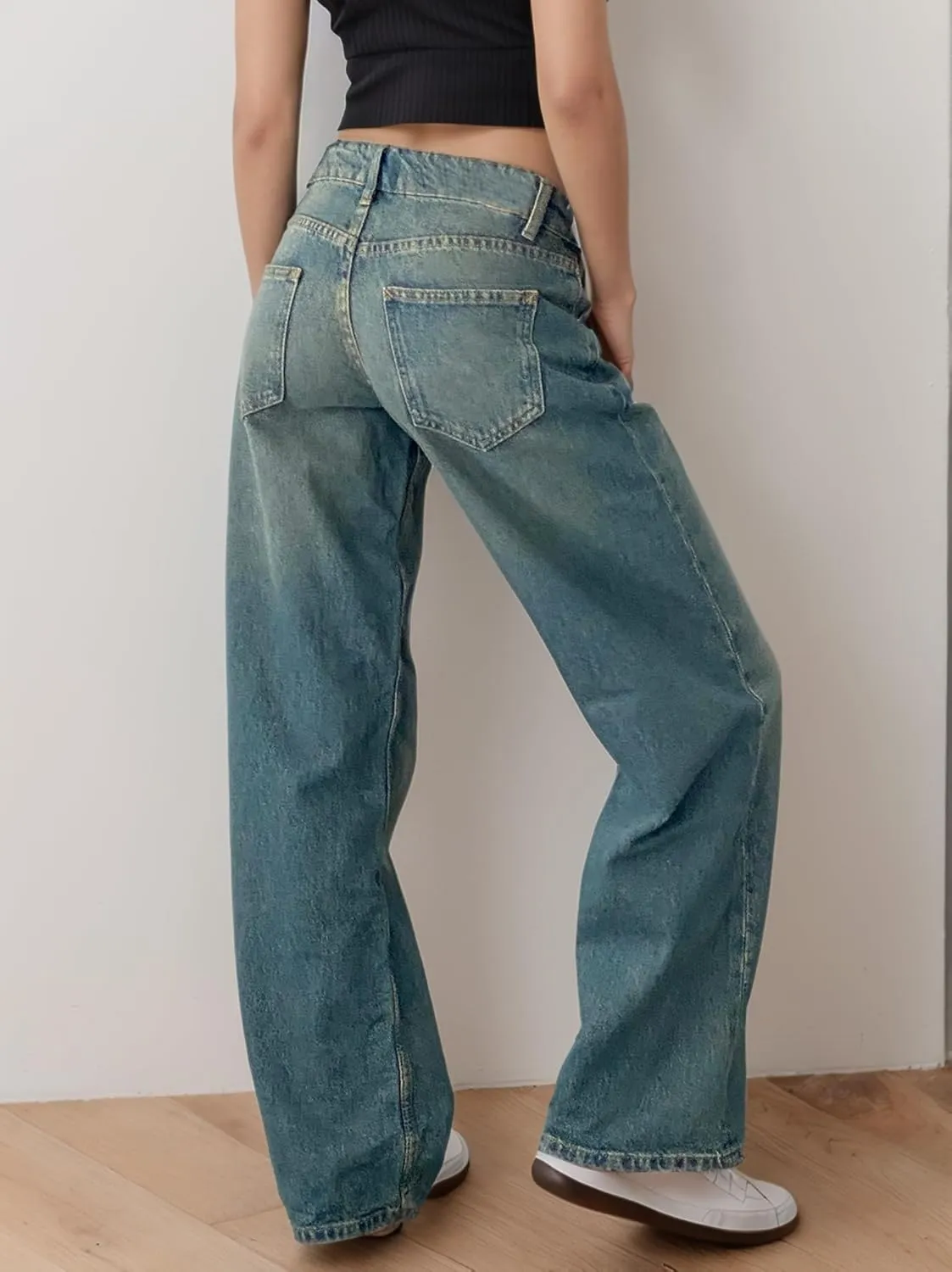 Low Rise Baggy Jeans for Women Y2K Low Waisted Straight Leg Trendy Bootcut Jeans Teen Girls Casual Loose Fit Boyfriend Jeans