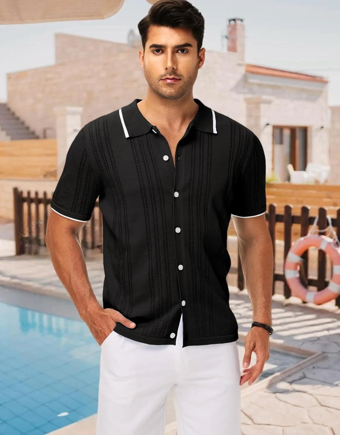 MAPICK Men's Button Down Polo Shirt Casual Short Sleeve Knit Shirt Summer Vacation Beach Clothes