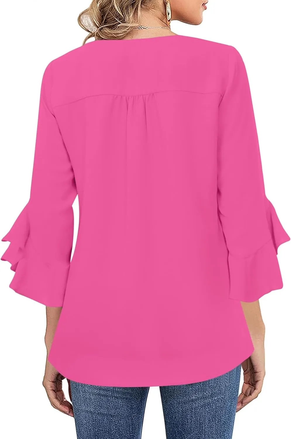 Relipop Womens Blouse Ruffle 3/4 Sleeve Tops V Neck Business Casual Blouses Shirts Spring Summer Outfits 2025