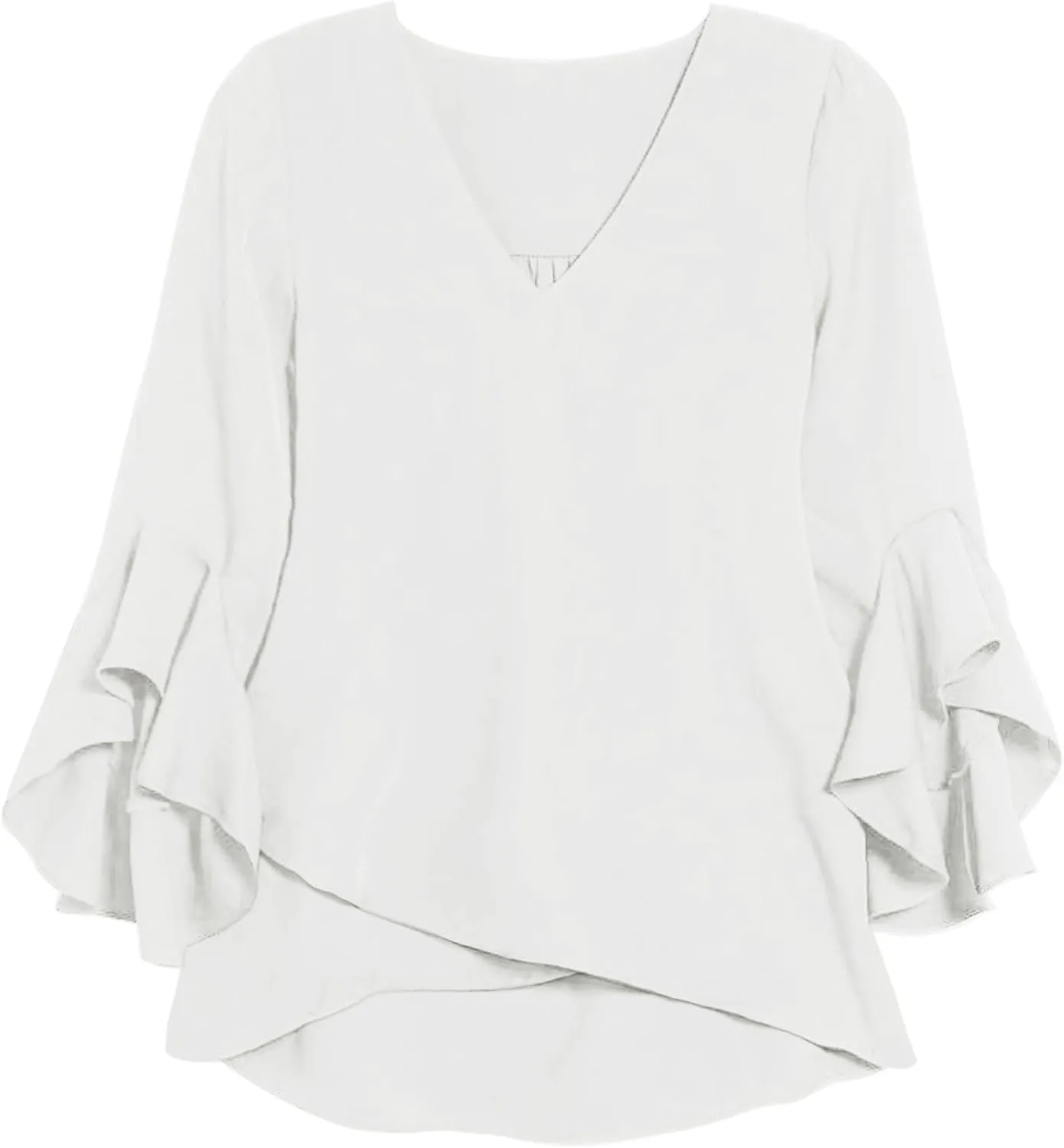 Relipop Womens Blouse Ruffle 3/4 Sleeve Tops V Neck Business Casual Blouses Shirts Spring Summer Outfits 2025