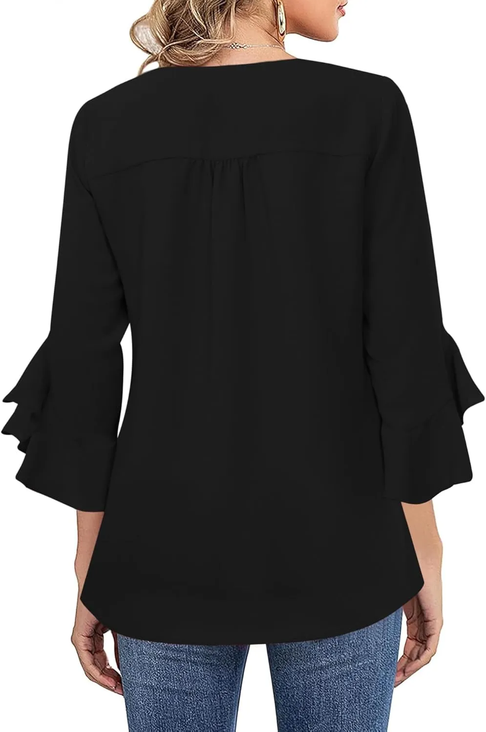 Relipop Womens Blouse Ruffle 3/4 Sleeve Tops V Neck Business Casual Blouses Shirts Spring Summer Outfits 2025