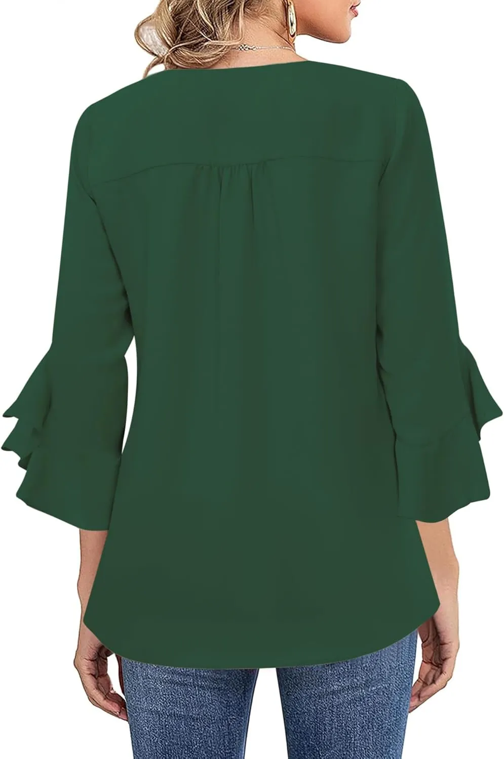 Relipop Womens Blouse Ruffle 3/4 Sleeve Tops V Neck Business Casual Blouses Shirts Spring Summer Outfits 2025