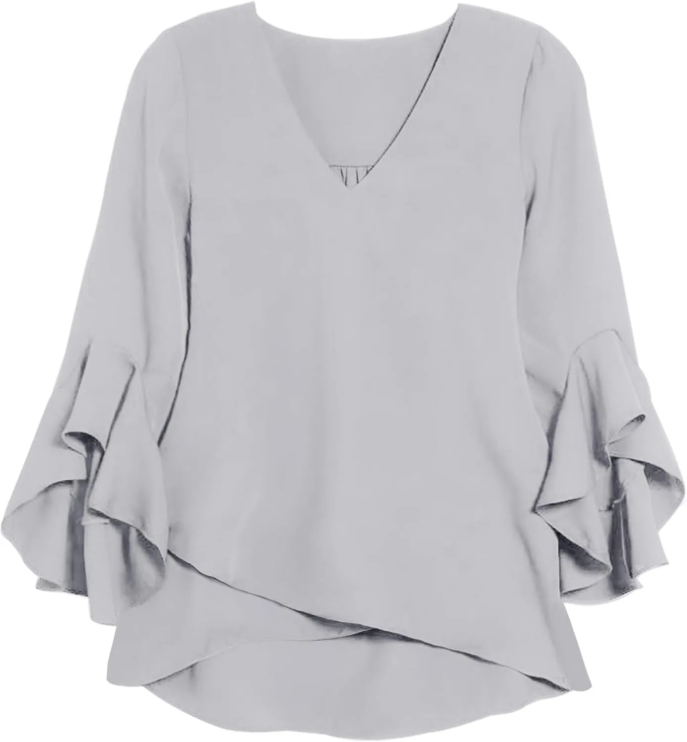 Relipop Womens Blouse Ruffle 3/4 Sleeve Tops V Neck Business Casual Blouses Shirts Spring Summer Outfits 2025