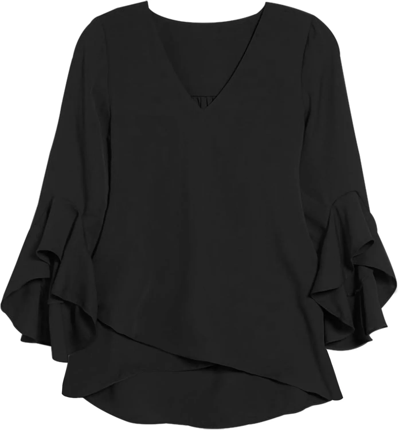 Relipop Womens Blouse Ruffle 3/4 Sleeve Tops V Neck Business Casual Blouses Shirts Spring Summer Outfits 2025