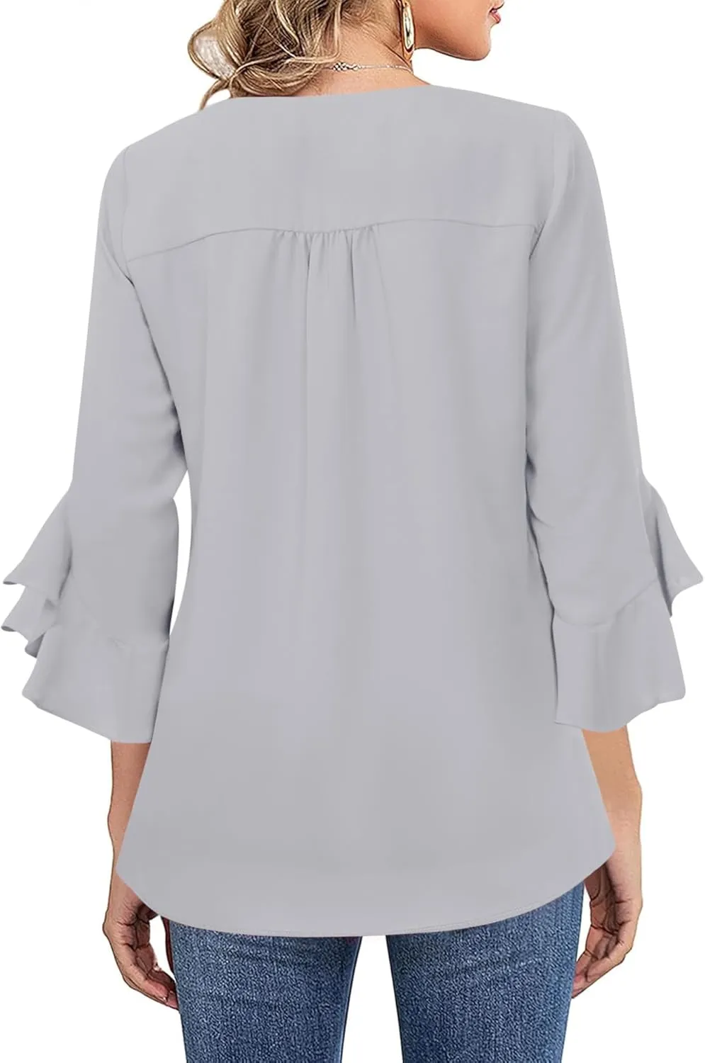 Relipop Womens Blouse Ruffle 3/4 Sleeve Tops V Neck Business Casual Blouses Shirts Spring Summer Outfits 2025
