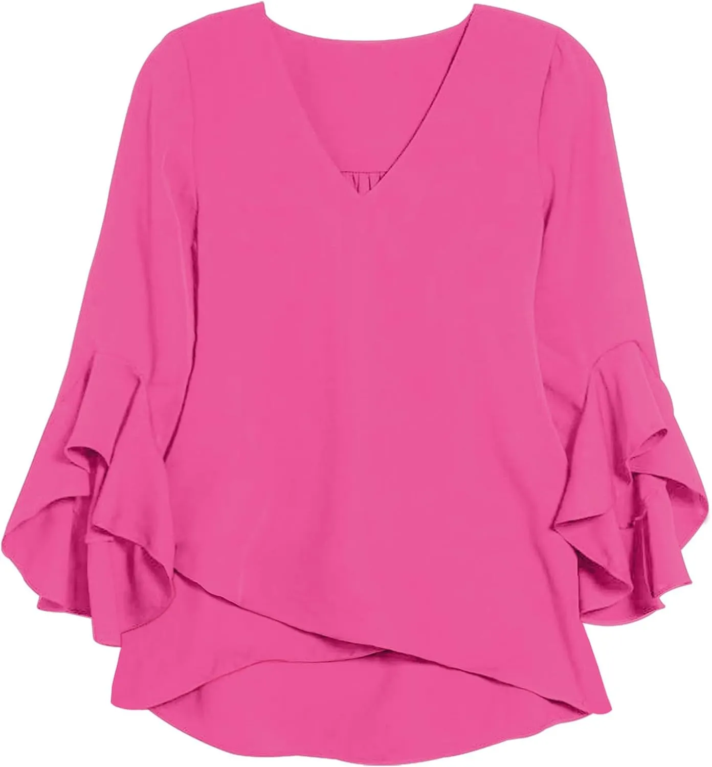 Relipop Womens Blouse Ruffle 3/4 Sleeve Tops V Neck Business Casual Blouses Shirts Spring Summer Outfits 2025