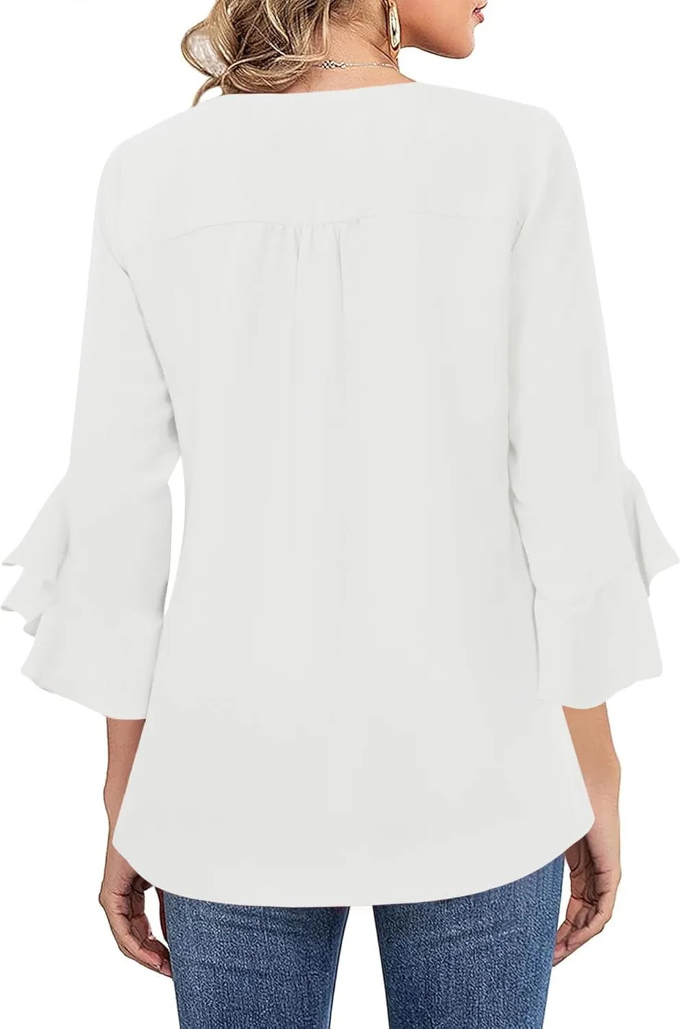 Relipop Womens Blouse Ruffle 3/4 Sleeve Tops V Neck Business Casual Blouses Shirts Spring Summer Outfits 2025