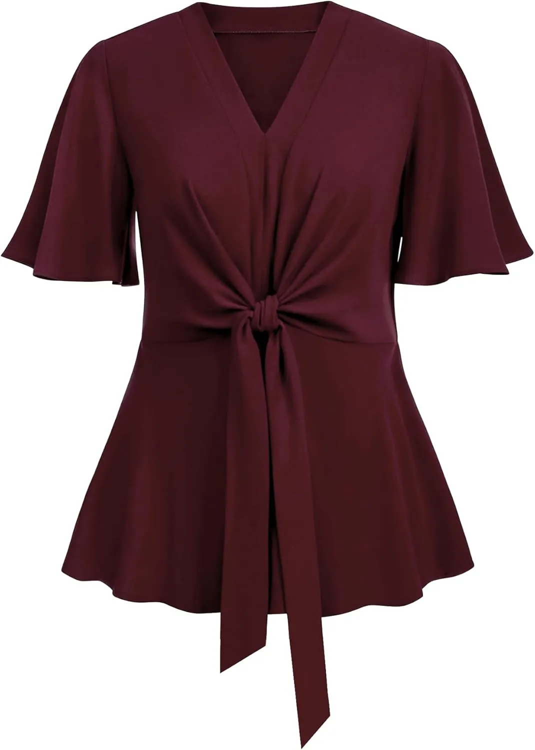 SCOMCHIC 2024 Women's Plus Size Peplum Tops Elegant V Neck Tie Front Bell Sleeve Flowy Blouses Shirts