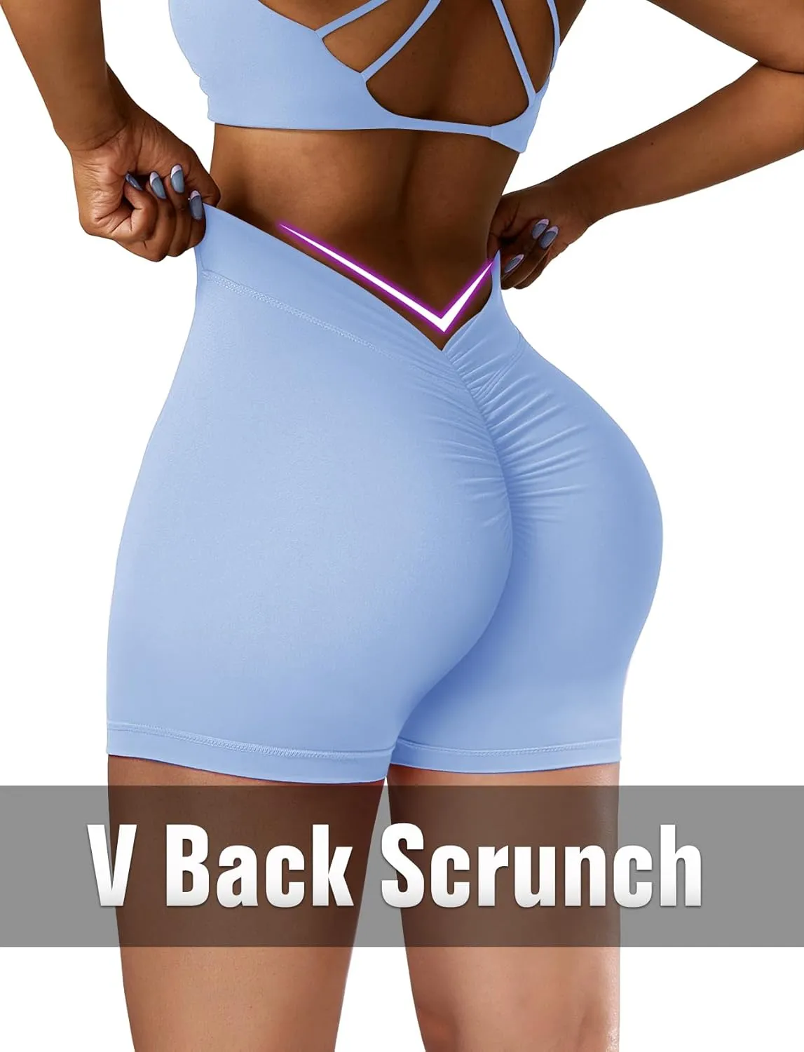 SEASUM Workout Shorts Women Sculpting V-Back Ruched Gym Shorts Booty Scrunch Butt Lifting Liz Yoga Deep V Back Shorts