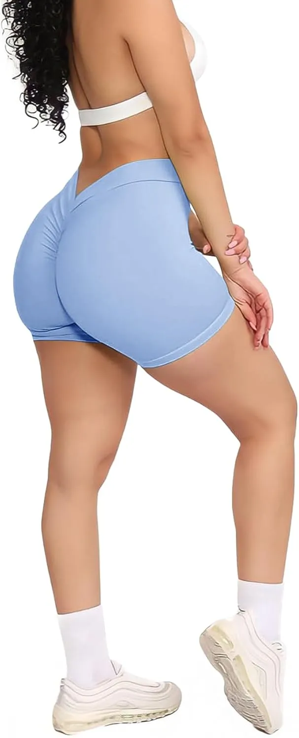 SEASUM Workout Shorts Women Sculpting V-Back Ruched Gym Shorts Booty Scrunch Butt Lifting Liz Yoga Deep V Back Shorts